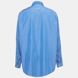 Pre Owned Balenciaga Blue Fake Hotline Print Cotton Shirt M