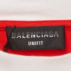 Pre Owned Balenciaga Red Cotton Logo Embroidered Oversized Round Neck T-Shirt L