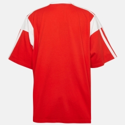 Pre Owned Balenciaga Red Cotton Logo Embroidered Oversized Round Neck T-Shirt L