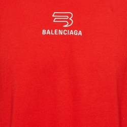 Pre Owned Balenciaga Red Cotton Logo Embroidered Oversized Round Neck T-Shirt L