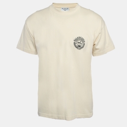 Light Yellow Logo Embroidered Cotton Neck T-Shirt