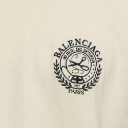 Pre Owned Balenciaga Light Yellow Logo Embroidered Cotton Crew Neck T-Shirt S