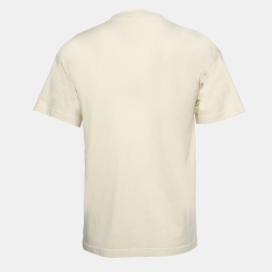 Pre Owned Balenciaga Light Yellow Logo Embroidered Cotton Crew Neck T-Shirt S