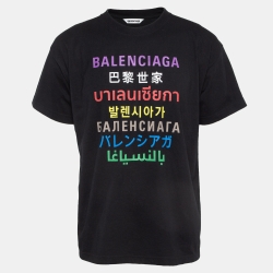 Pre Owned Balenciaga Black Logo Print Cotton Crew Neck T-Shirt L
