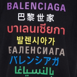 Pre Owned Balenciaga Black Logo Print Cotton Crew Neck T-Shirt L