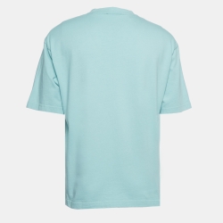 Pre Owned Balenciaga Mint Green Embroidered Cotton T-Shirt M