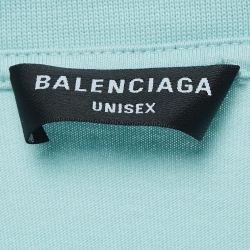 Pre Owned Balenciaga Mint Green Embroidered Cotton T-Shirt M
