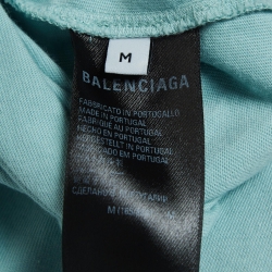 Pre Owned Balenciaga Mint Green Embroidered Cotton T-Shirt M