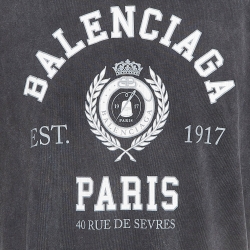 Pre Owned Balenciaga Grey Vintage Washed Logo Print Cotton Knit Tshirt L
