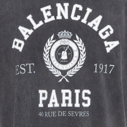 Balenciaga Grey Vintage Washed Logo Print Cotton Knit Tshirt L