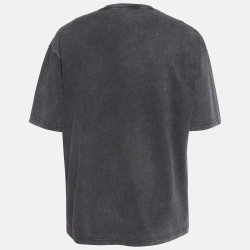 Balenciaga Grey Vintage Washed Logo Print Cotton Knit Tshirt L