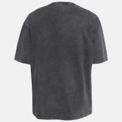 Pre Owned Balenciaga Grey Vintage Washed Logo Print Cotton Knit Tshirt L