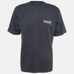 Pre Owned Balenciaga Grey Embroidered Cotton Oversized T-Shirt XS