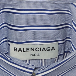 مملوكة مسبقًا Balenciaga Blue Striped Cotton Button Front Shirt L