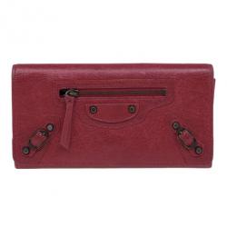 Pre Owned Balenciaga Red Leather Classic Money Wallet