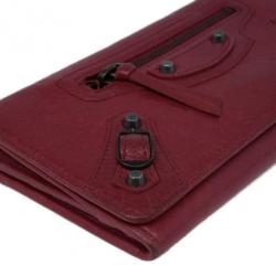 Pre Owned Balenciaga Red Leather Classic Money Wallet