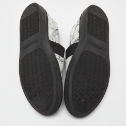 Pre Owned Balenciaga White/Black Marble Print Leather Slip On Sneakers Size 46