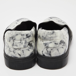 Pre Owned Balenciaga White/Black Marble Print Leather Slip On Sneakers Size 46