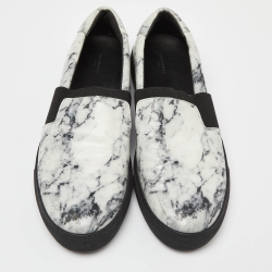 Pre Owned Balenciaga White/Black Marble Print Leather Slip On Sneakers Size 46
