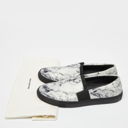 Pre Owned Balenciaga White/Black Marble Print Leather Slip On Sneakers Size 46