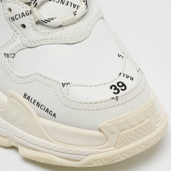 Pre Owned Balenciaga White Leather Triple S All Over Logo Sneakers Size 39