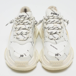 Pre Owned Balenciaga White Leather Triple S All Over Logo Sneakers Size 39