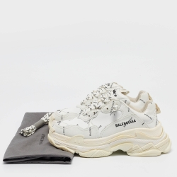 Pre Owned Balenciaga White Leather Triple S All Over Logo Sneakers Size 39
