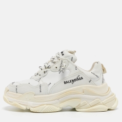 Pre Owned Balenciaga White Leather Triple S All Over Logo Sneakers Size 39