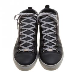 Pre Owned Balenciaga Black Leather Arena High Top Sneakers Size 45