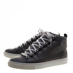 Pre Owned Balenciaga Black Leather Arena High Top Sneakers Size 45