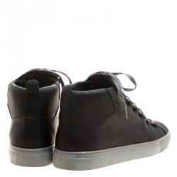 Pre Owned Balenciaga Black Leather Arena High Top Sneakers Size 45