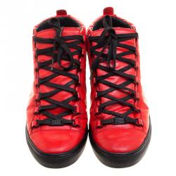 Pre Owned Balenciaga Red Embossed Nubuck Arena High Top Sneakers Size 44