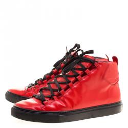 Pre Owned Balenciaga Red Embossed Nubuck Arena High Top Sneakers Size 44