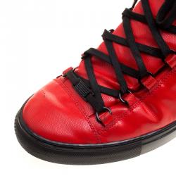 Pre Owned Balenciaga Red Embossed Nubuck Arena High Top Sneakers Size 44