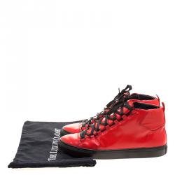 Pre Owned Balenciaga Red Embossed Nubuck Arena High Top Sneakers Size 44