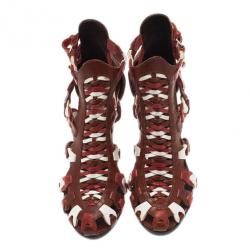 Pre Owned حذاء بوط بالنسيياغا جلد بني تصميم القفص للكاحل مقاس 38