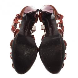 Pre Owned حذاء بوط بالنسيياغا جلد بني تصميم القفص للكاحل مقاس 38