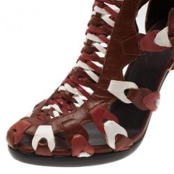 Pre Owned حذاء بوط بالنسيياغا جلد بني تصميم القفص للكاحل مقاس 38