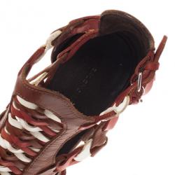 Pre Owned حذاء بوط بالنسيياغا جلد بني تصميم القفص للكاحل مقاس 38