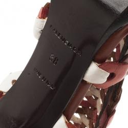 Pre Owned حذاء بوط بالنسيياغا جلد بني تصميم القفص للكاحل مقاس 38