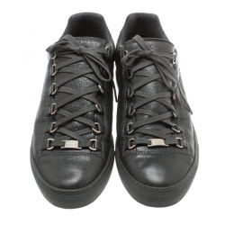 Pre Owned Balenciaga Grey Leather Arena Low Top Sneakers Size 41