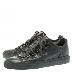 Pre Owned Balenciaga Grey Leather Arena Low Top Sneakers Size 41