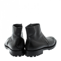 Balenciaga Black Leather Asymmetric Zip Ankle Boots Size 43