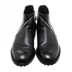 Balenciaga Black Leather Asymmetric Zip Ankle Boots Size 43