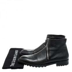 Balenciaga Black Leather Asymmetric Zip Ankle Boots Size 43