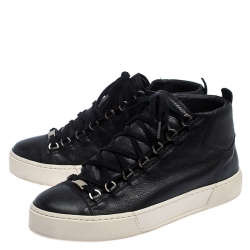 Pre Owned Balenciaga Black Leather Arena Low Top Sneakers Size 43