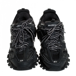 Balenciaga Black Leather And Mesh Track Low Top Sneakers Size 41