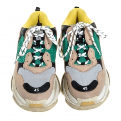 Pre Owned Balenciaga Multicolor Mesh, Nubuck And Leather Triple S Platform Sneakers Size 45