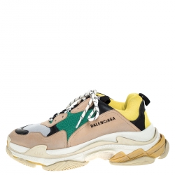 Pre Owned Balenciaga Multicolor Mesh, Nubuck And Leather Triple S Platform Sneakers Size 45