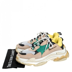 Pre Owned Balenciaga Multicolor Mesh, Nubuck And Leather Triple S Platform Sneakers Size 45